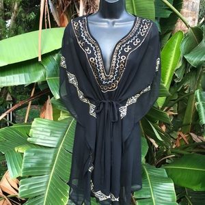 Palm Island sheer cover up with metallic details